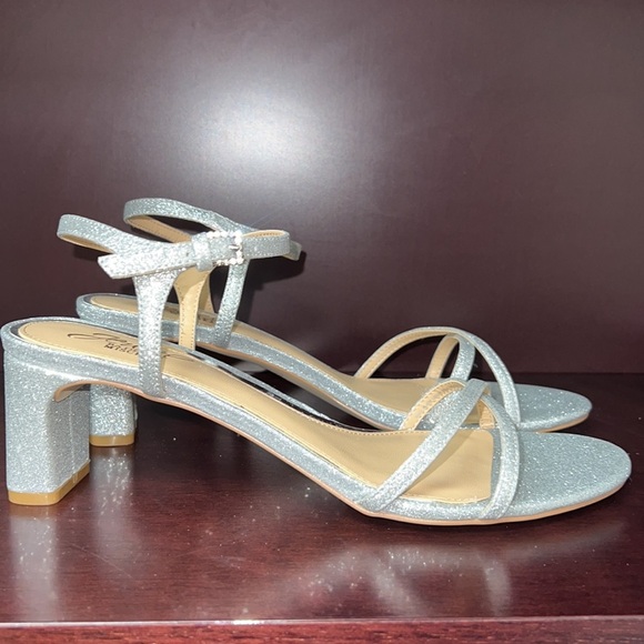 Jewel Badgley Mischka Omari Silver Glitter Party Wedding Formal Block Heel - Picture 14 of 15
